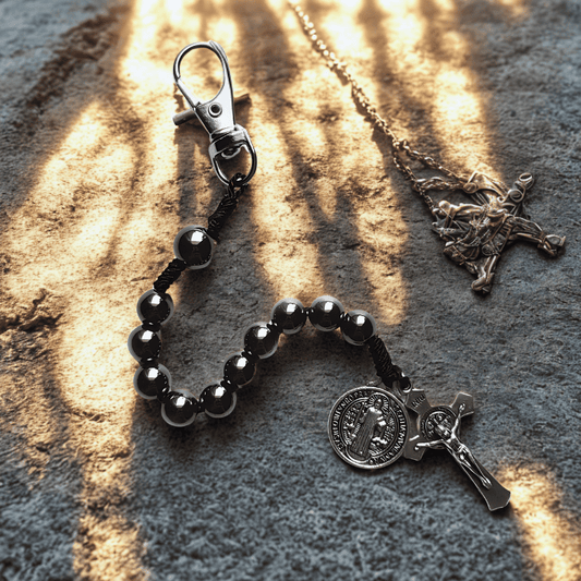 Mini Rosario Protector San Benito Hematita