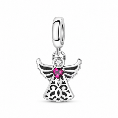 Dije Ángel con Corazón Rosa — Plata 925