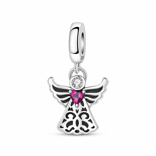 Dije Ángel con Corazón Rosa — Plata 925