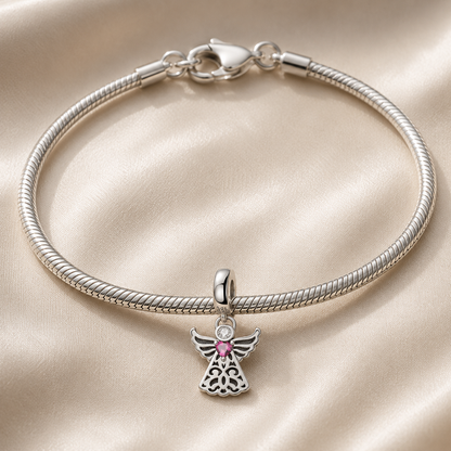 Dije Ángel con Corazón Rosa — Plata 925