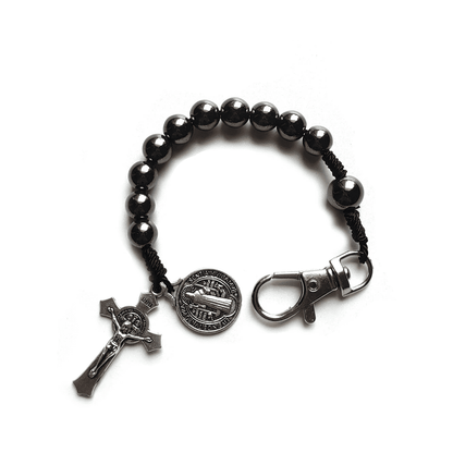Mini Rosario Protector San Benito Hematita