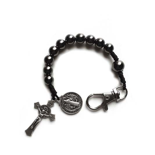 Mini Rosario Protector San Benito Hematita