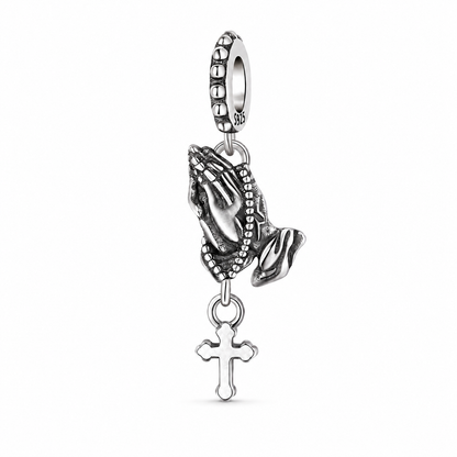 Dije Manos en Oración con Rosario — Plata 925