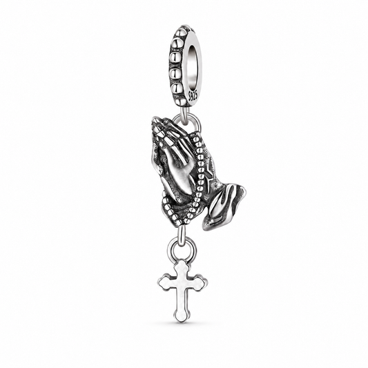 Dije Manos en Oración con Rosario — Plata 925
