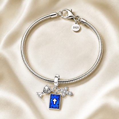 Dije Cáliz, Biblia y Cruz — Plata 925