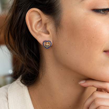 Aretes Corazón Virgen María Azul