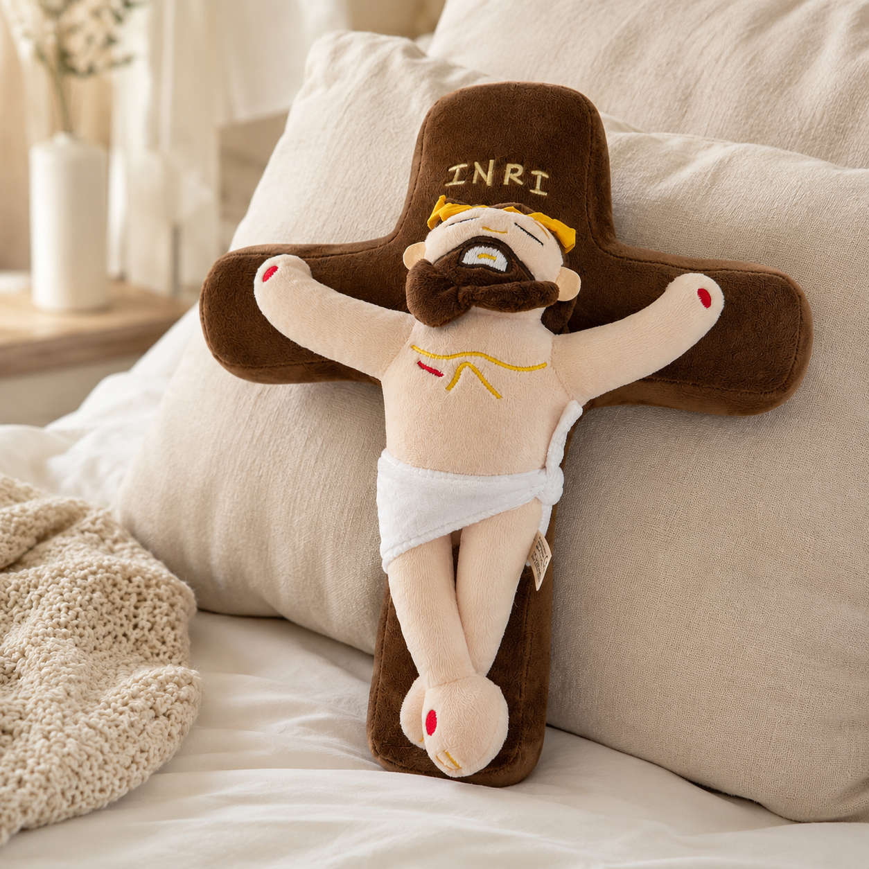 Almohadón de Peluche Cristo Crucificado — Cruz INRI
