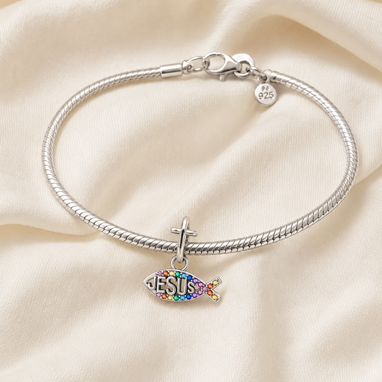 Dije Nombre de Jesús Arcoíris — Plata 925