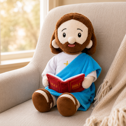 Peluche de Jesús con la Biblia — Muñeco Devocional