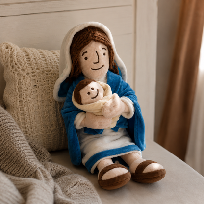 Peluche de la Virgen María con el Niño Jesús