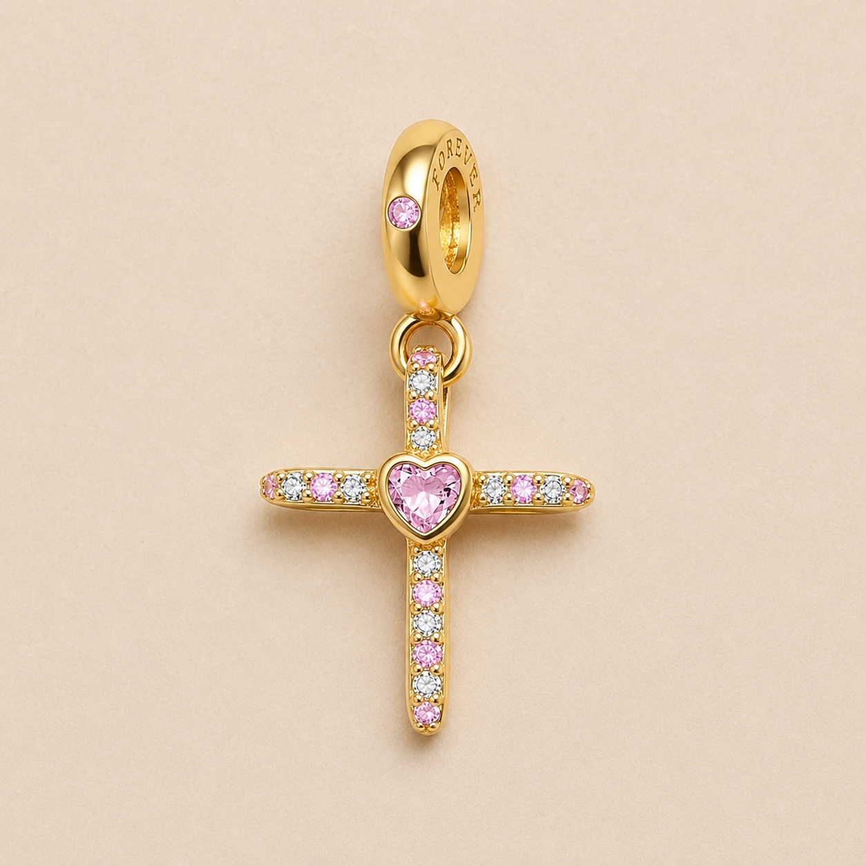 Dije Cruz del Corazón Rosa