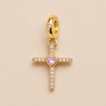 Dije Cruz del Corazón Rosa