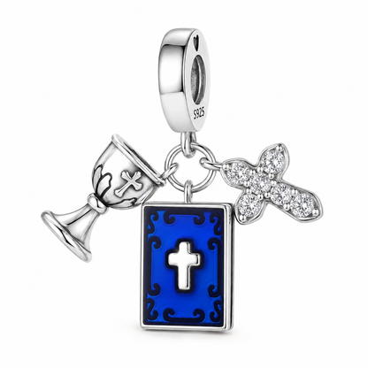 Dije Cáliz, Biblia y Cruz — Plata 925