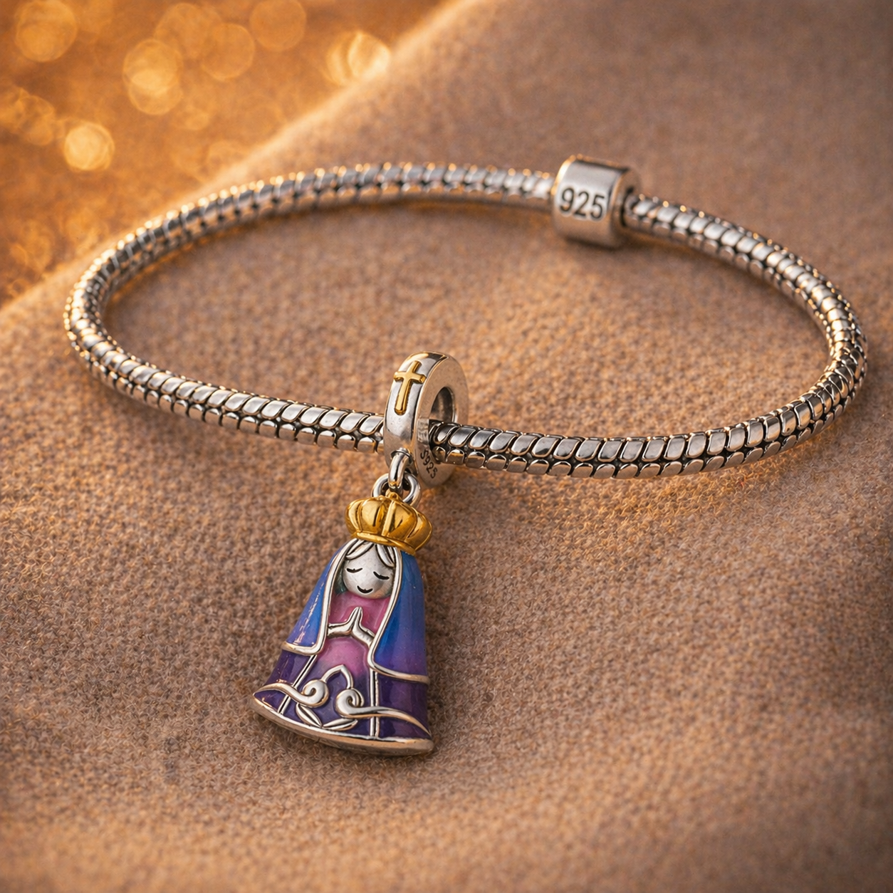 Dije Virgen del Manto Rosa Celestial — Plata 925