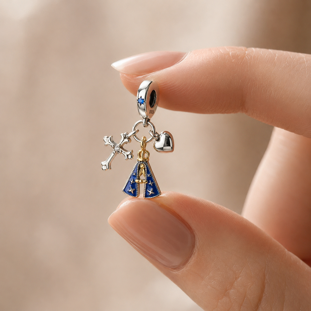 Dije Madre del Cielo Azul — Plata 925