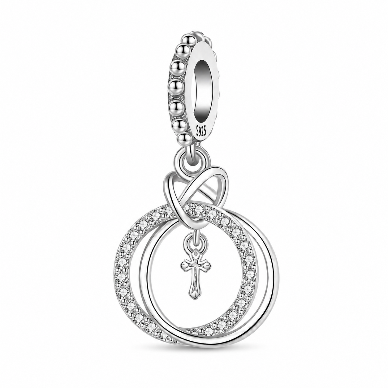 Dije Aros Entrelazados con Cruz — Plata 925