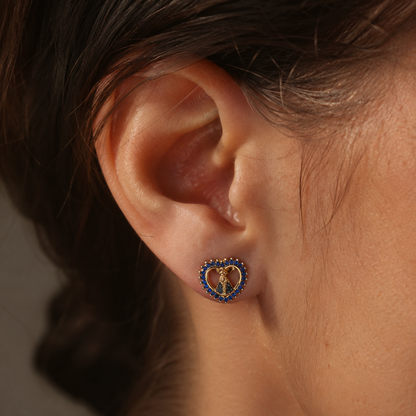 Aretes Corazón Virgen María Azul