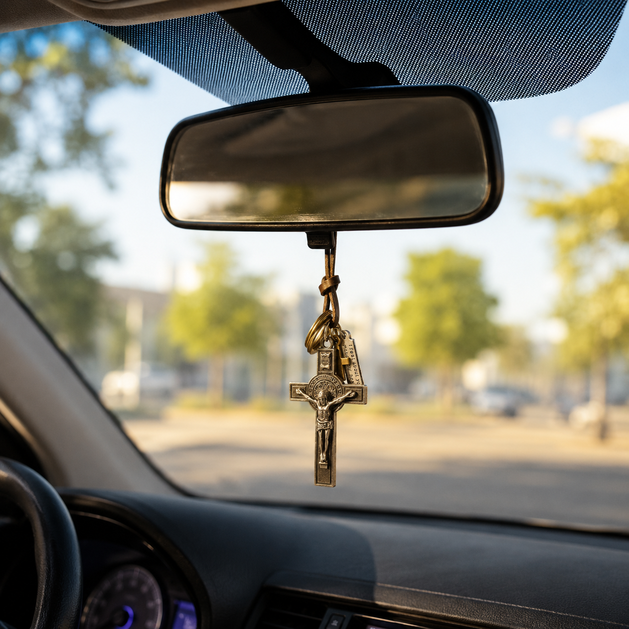 Cruz Retro para Auto – Colgante de Fe en Cuero