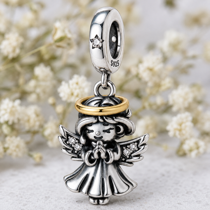 Dije Ángel con Aureola Dorada — Plata 925