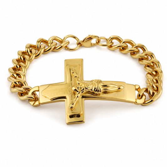 Pulsera de eslabones gruesos con crucifijo al centro