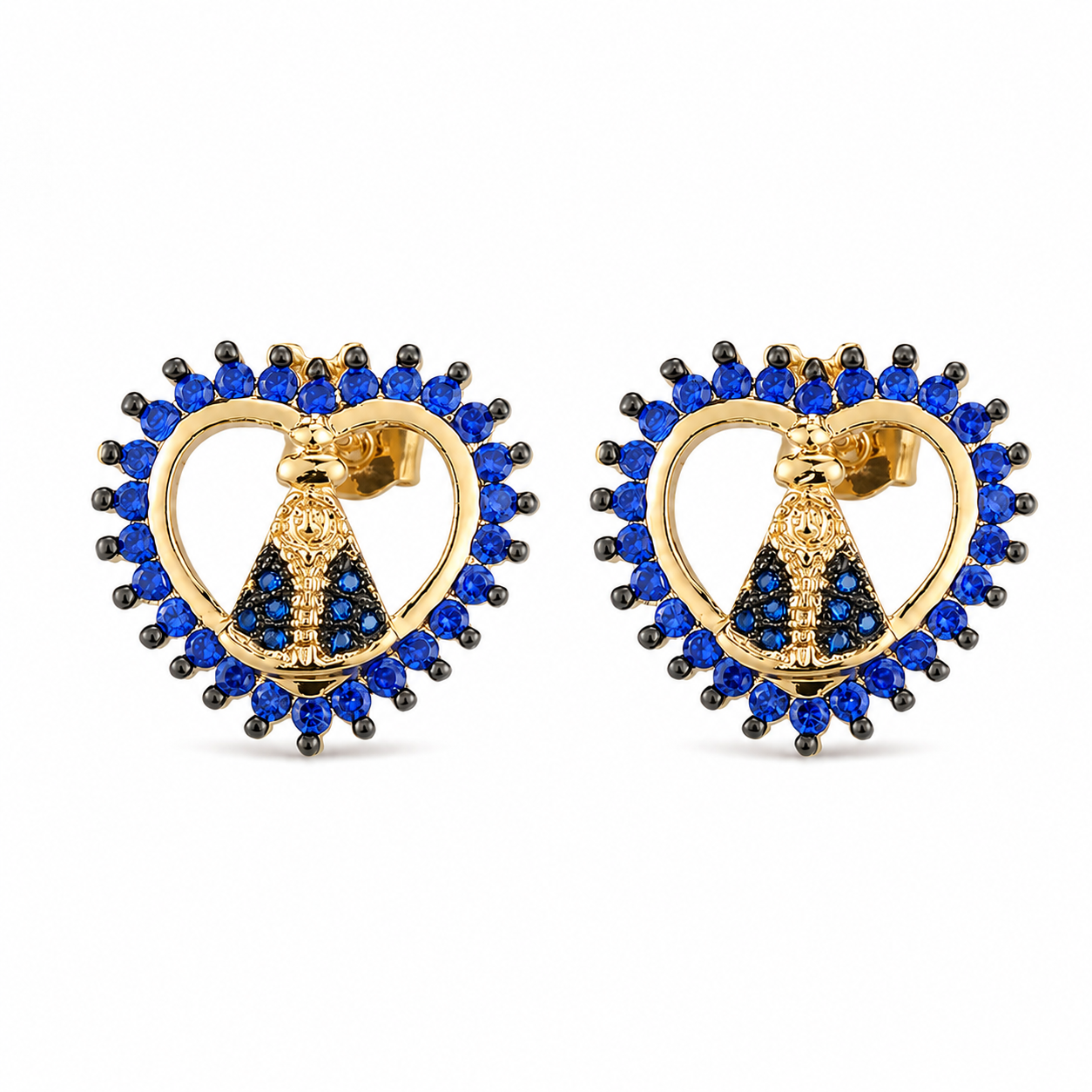 Aretes Corazón Virgen María Azul