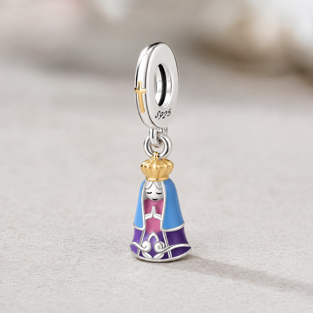 Dije Virgen del Manto Rosa Celestial — Plata 925