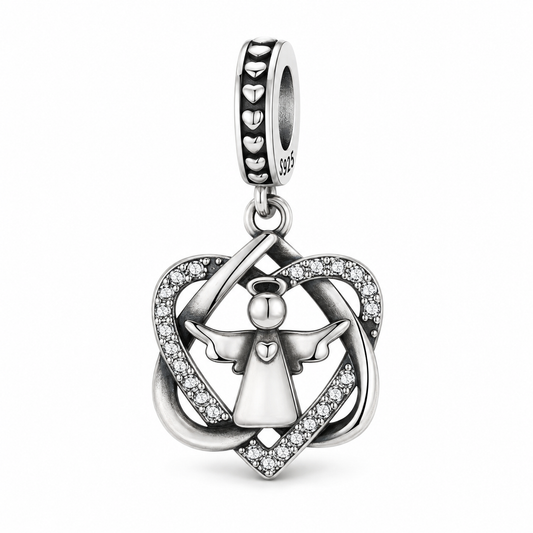 Dije Corazón con Ángel Minimalista — Plata 925