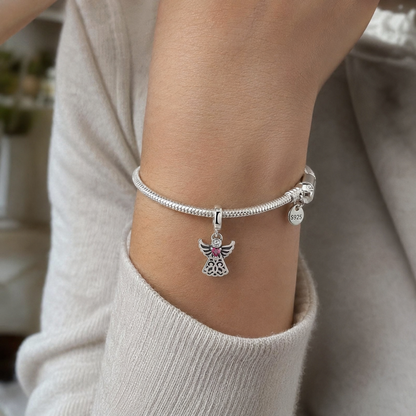 Dije Ángel con Corazón Rosa — Plata 925