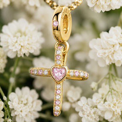 Dije Cruz del Corazón Rosa