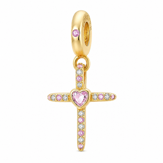 Dije Cruz del Corazón Rosa
