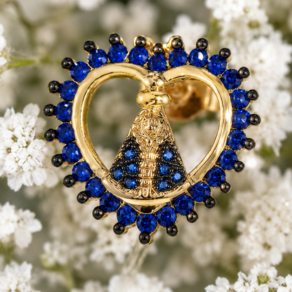 Aretes Corazón Virgen María Azul