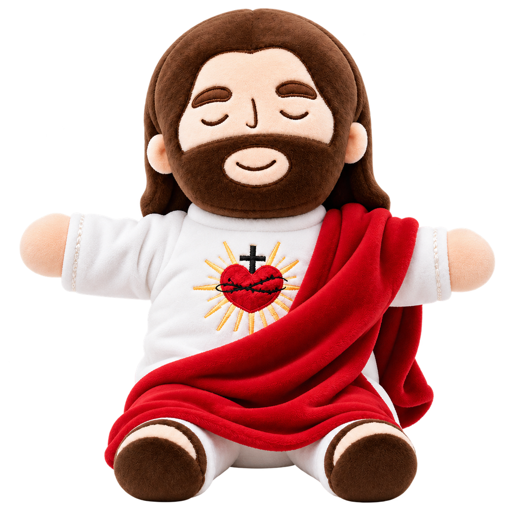 Peluche Luz del Redentor con túnica blanca y manto rojo